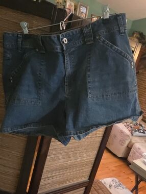 Dark Blue Denim High-Waist Shorts